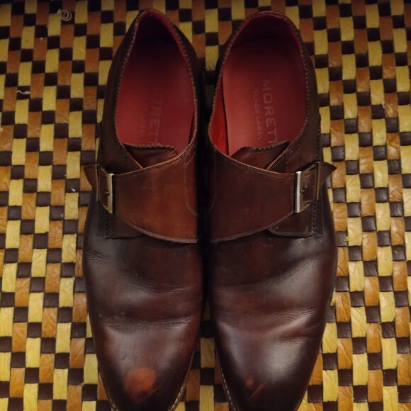 Moretti Black Label Monk Strap Dress Shoe Brown Leather Oxford Size 10 - Picture 2 of 6